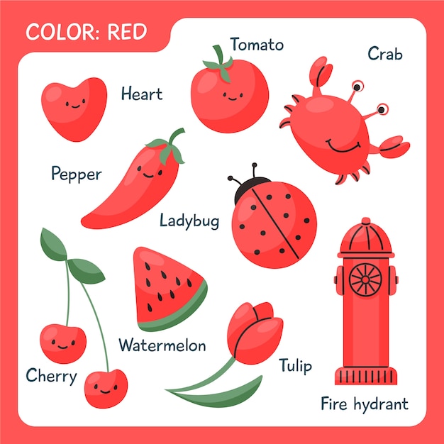 Free Vector red objects and vocabulary words in english