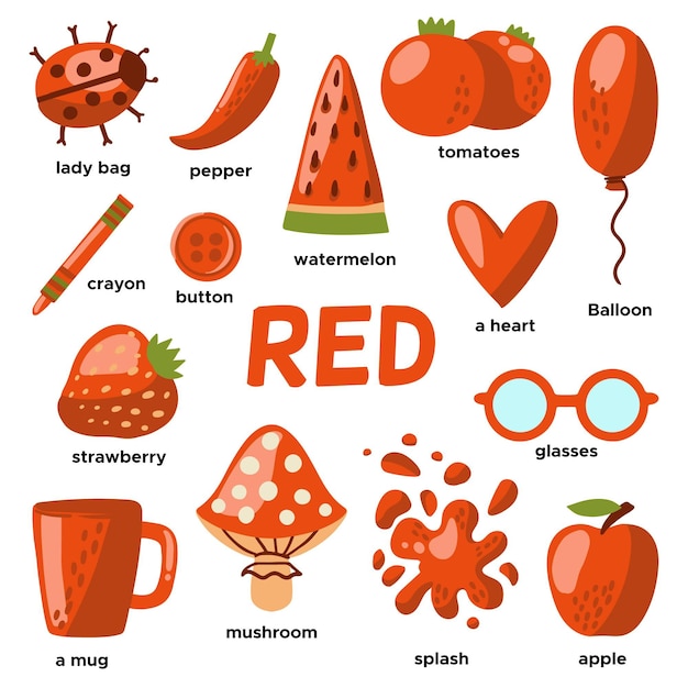 Free Vector red objects and vocabulary words