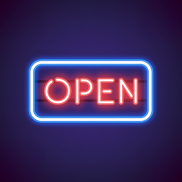 Red open neon sign vector