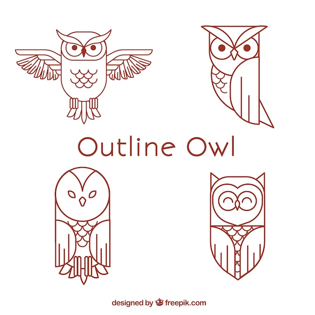 Free vector red outline owl set