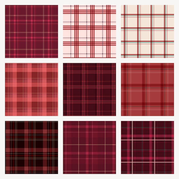 Free Vector red plaid background, grid pattern design vector set