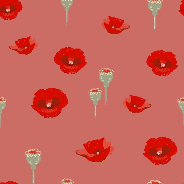 Free Vector red poppy floral pattern background