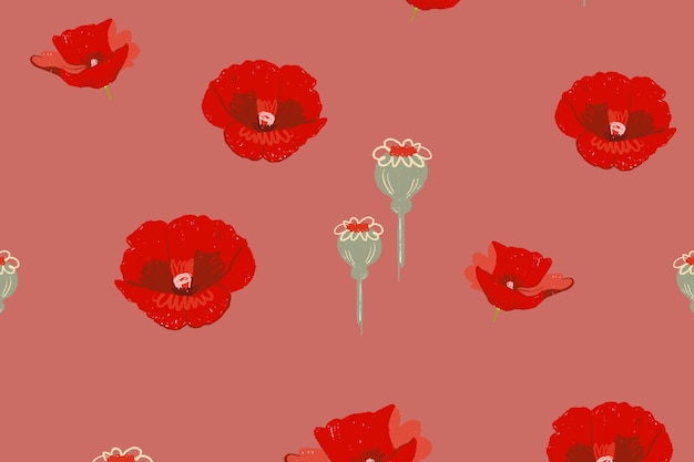 Free Vector red poppy floral pattern vector background