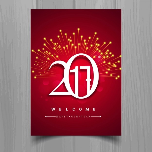 Free Vector red poster with fireworks for new year