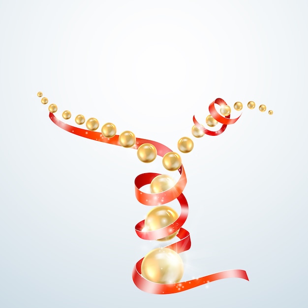 Free Vector red ribbon with gold perls.