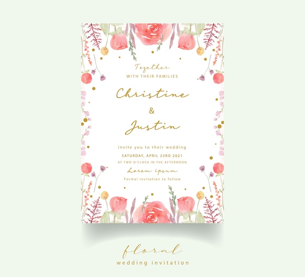 Red rose watercolor wedding invitation