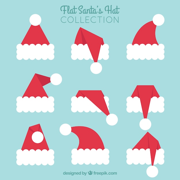 Red santa claus hat set in flat design