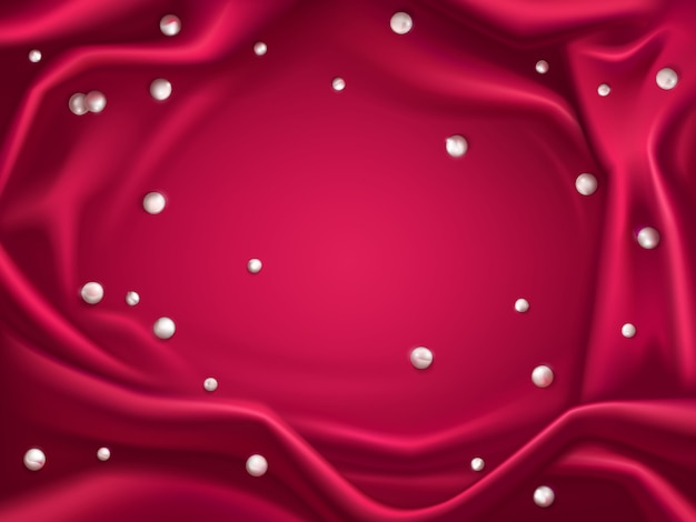 Free Vector red silk draped fabric with white pearl spheres