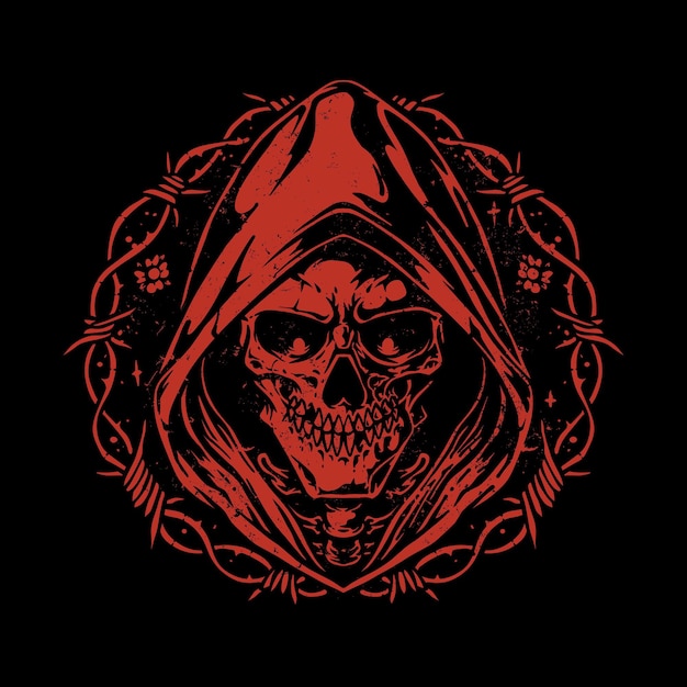 Free Vector red skull grim reaper illustration