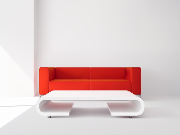 Free Vector red sofa and white table interior