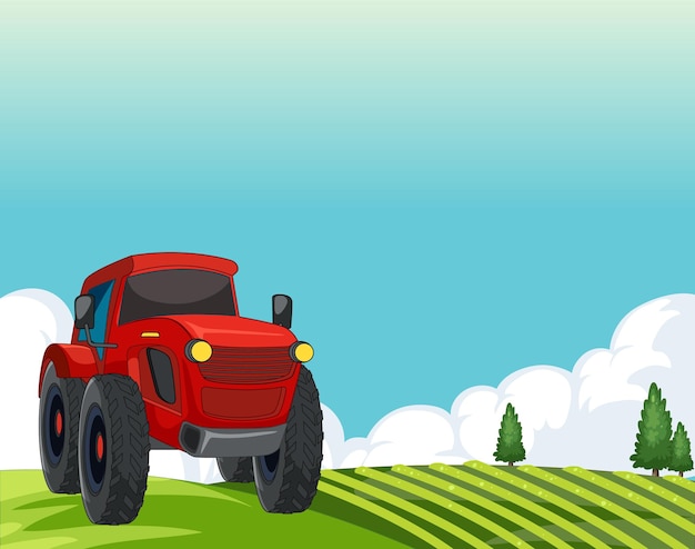 Free vector red tractor on a sunny farm field