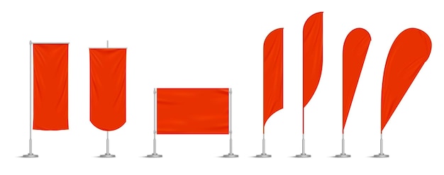 Free Vector red vinyl flags and set banners on pole