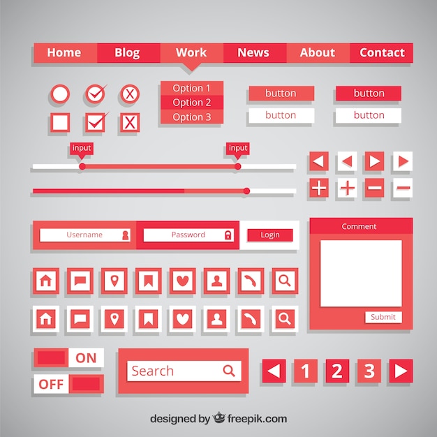 Free vector red web buttons and elements in flat design