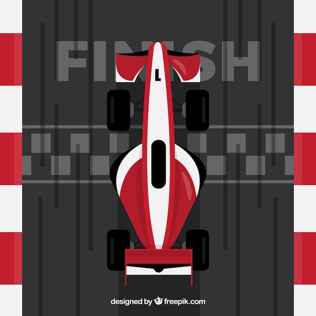 Free vector red and white f1 racing car crosses finish line