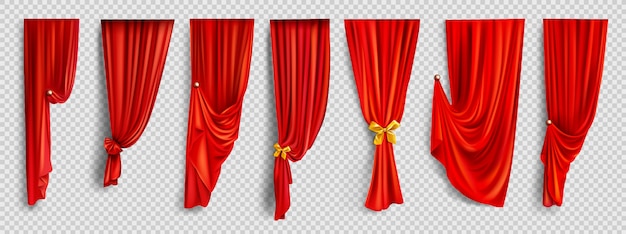 Red window curtains on transparent background