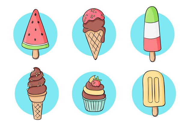 Refreshing hand drawn ice cream set