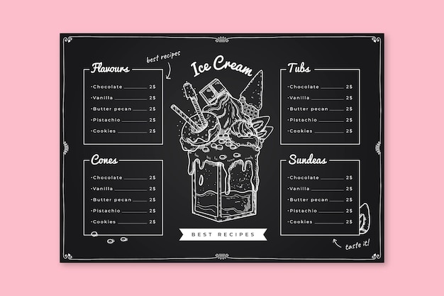 Refreshing ice cream blackboard menu template