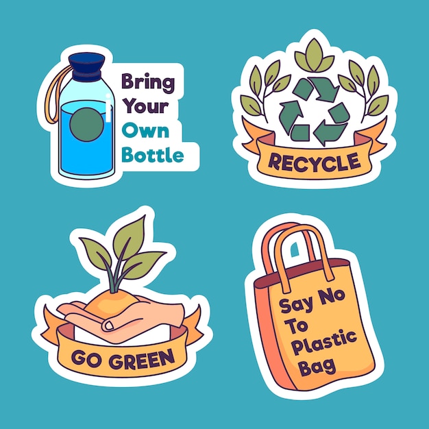 Refuse plastic and recycle ecology badges collection