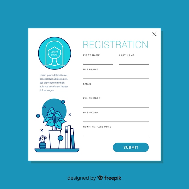 Registration form template with flat design