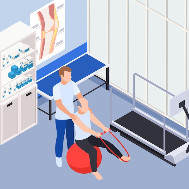 Rehabilitation clinic doctor office interior isometric illustration