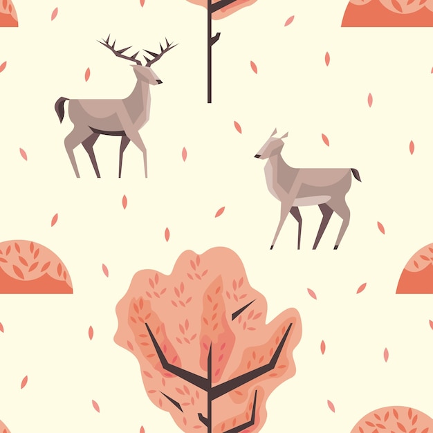 Free vector reindeer and fawn with trees