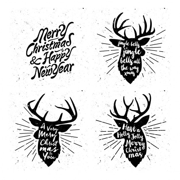 Free Vector reindeer silhouettes with christmas messages