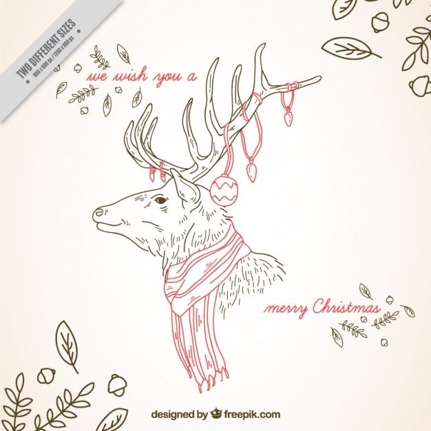 Free vector reindeer sketch background with scarf