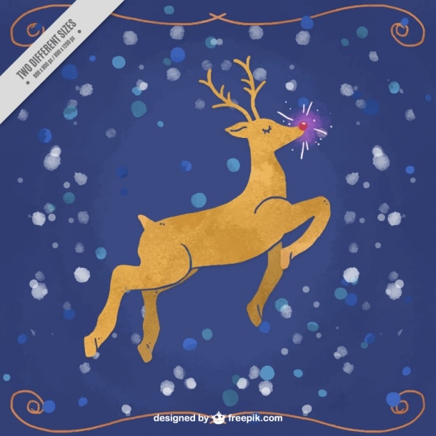 Free Vector reindeer watercolor background with bright nose