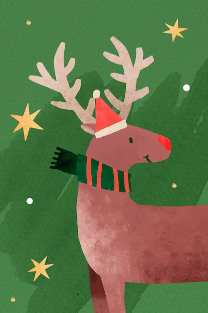 Reindeer with Santa hat doodle