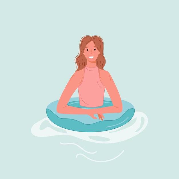 Relaxed Woman Floating on an Inflatable Ring in Soft Blue Water