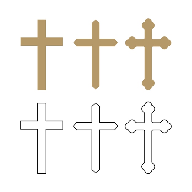 Free vector religious cross set gold and outline