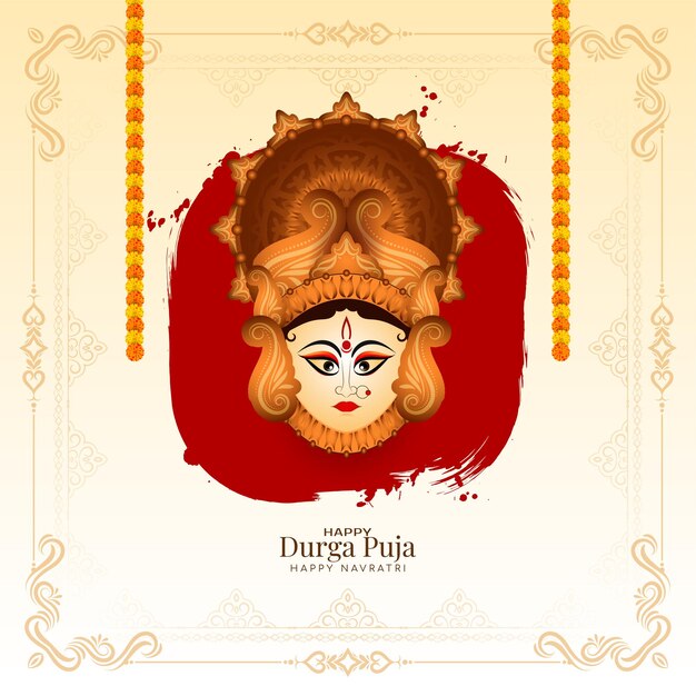 Religious Durga Puja and Happy navratri festival background with goddess face design