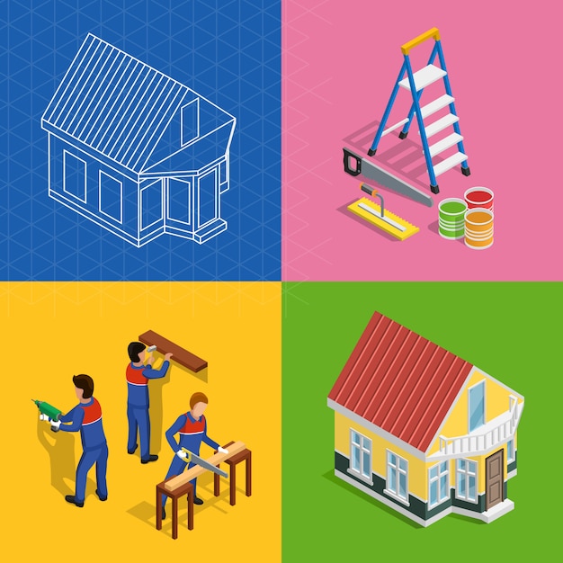 Renovation Isometric Concept Icons Set