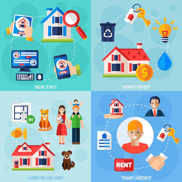 Rent and tenancy icons set