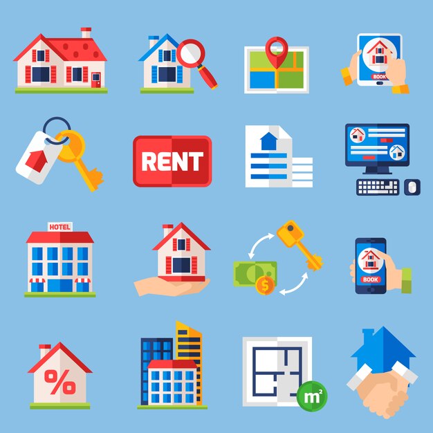 Rent and tenancy icons set