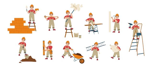 Free Vector repair service workers builders repairmen set