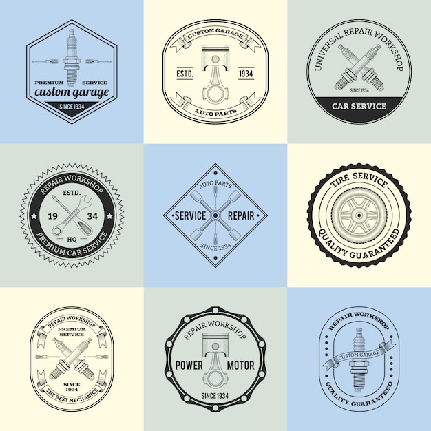 Free vector repair workshop badge set