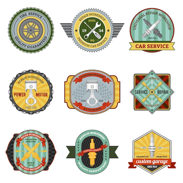 Free Vector repair workshop retro badges