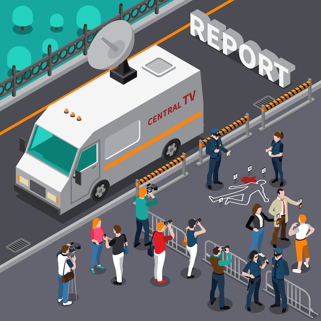 Free Vector reportage from murder scene isometric illustration