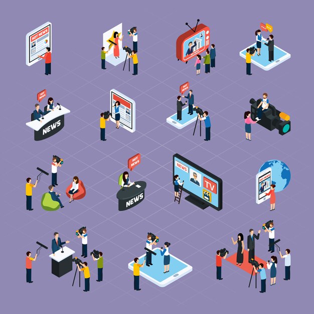 Reporters Isometric Icons Set