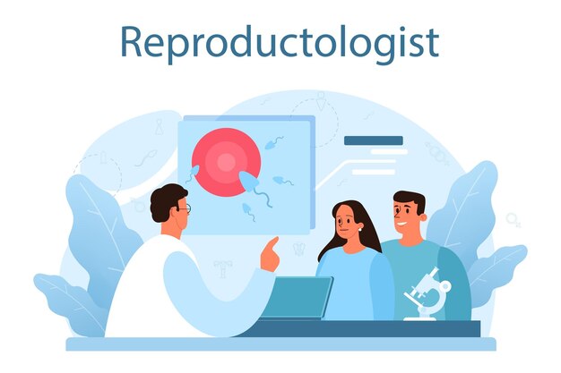 Reproductologist and reproductive health Human anatomy biological material research Pregnancy monitoring and medical diagnosis Isolated illustration in cartoon style