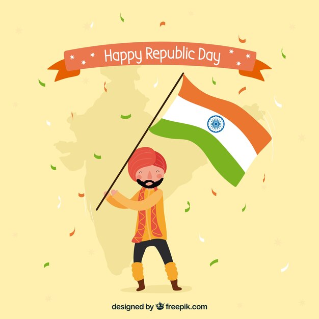 Republic day background with man waving flag