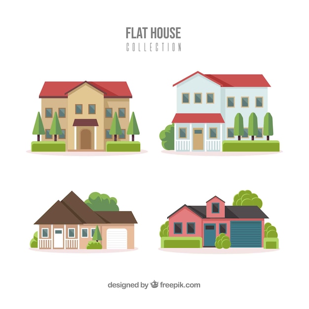 Residential houses collection in flat style