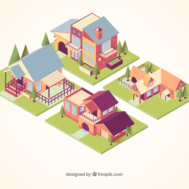 Free Vector residential houses collection in isometric style