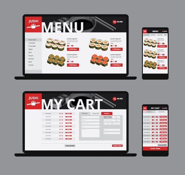 Free vector responsive asian food web shop template