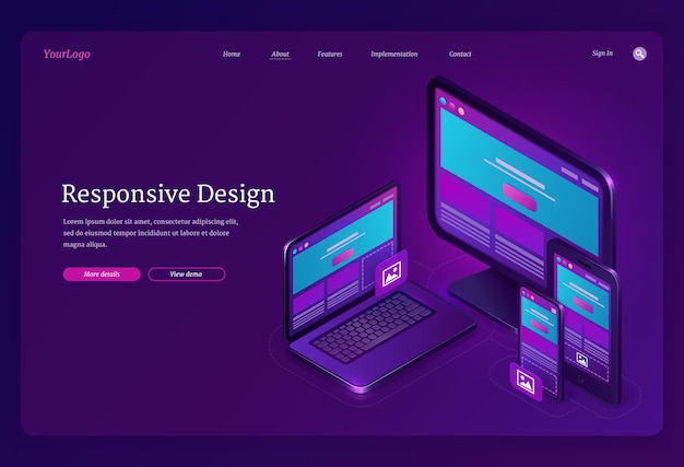 Free Vector responsive design isometric landing user interface