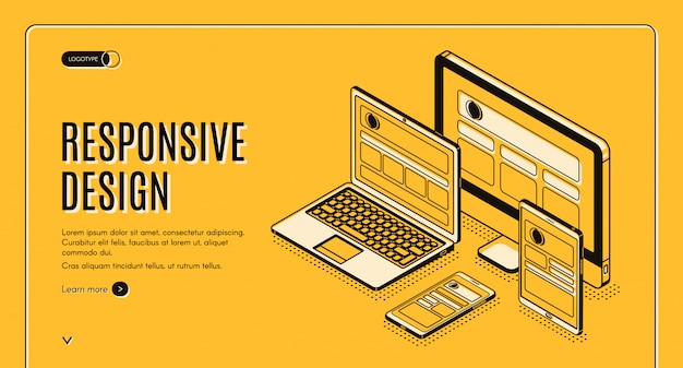 Free Vector responsive design landing page, page construction