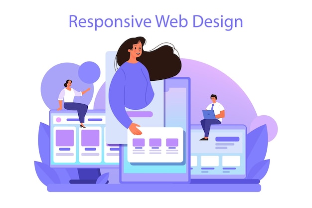 Free vector responsive web design concept adaptive content presentation on different web pages website layout composition and color development flat vector illustration