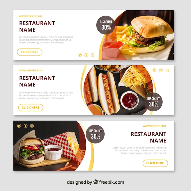 Free Vector restaurant banner with photography