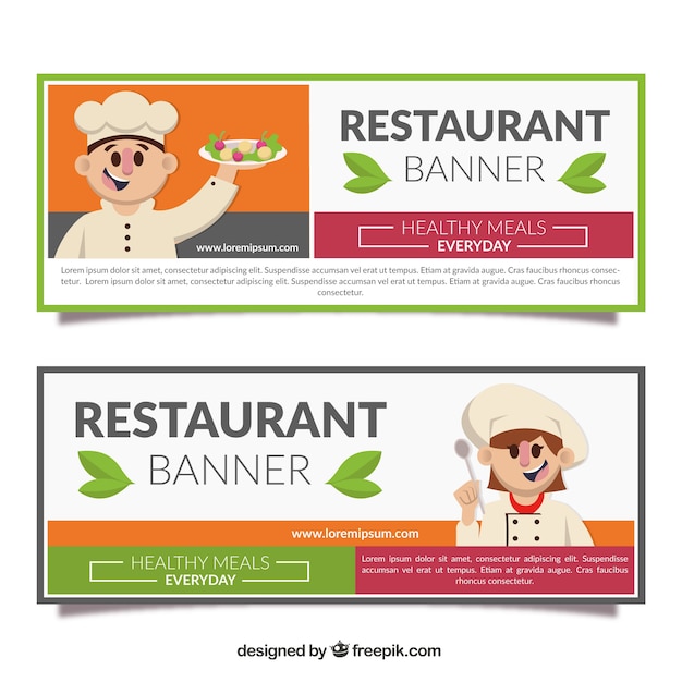 Restaurant banners with friendly chef